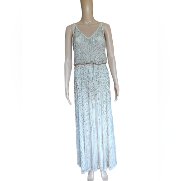 BHLDN Womens Sleeveless Champagne Beaded Sequined Maxi Dress V Neckline Size 4 - Picture 3 of 12